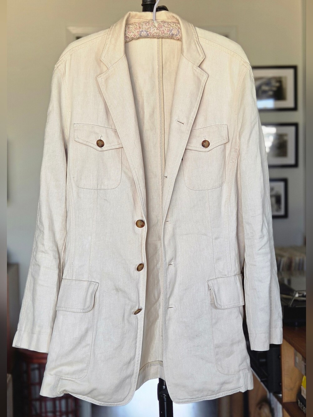 Faconnable Cream Safari Jacket - Preppy Nautical Utility Field Jacket - Picture 5 of 7